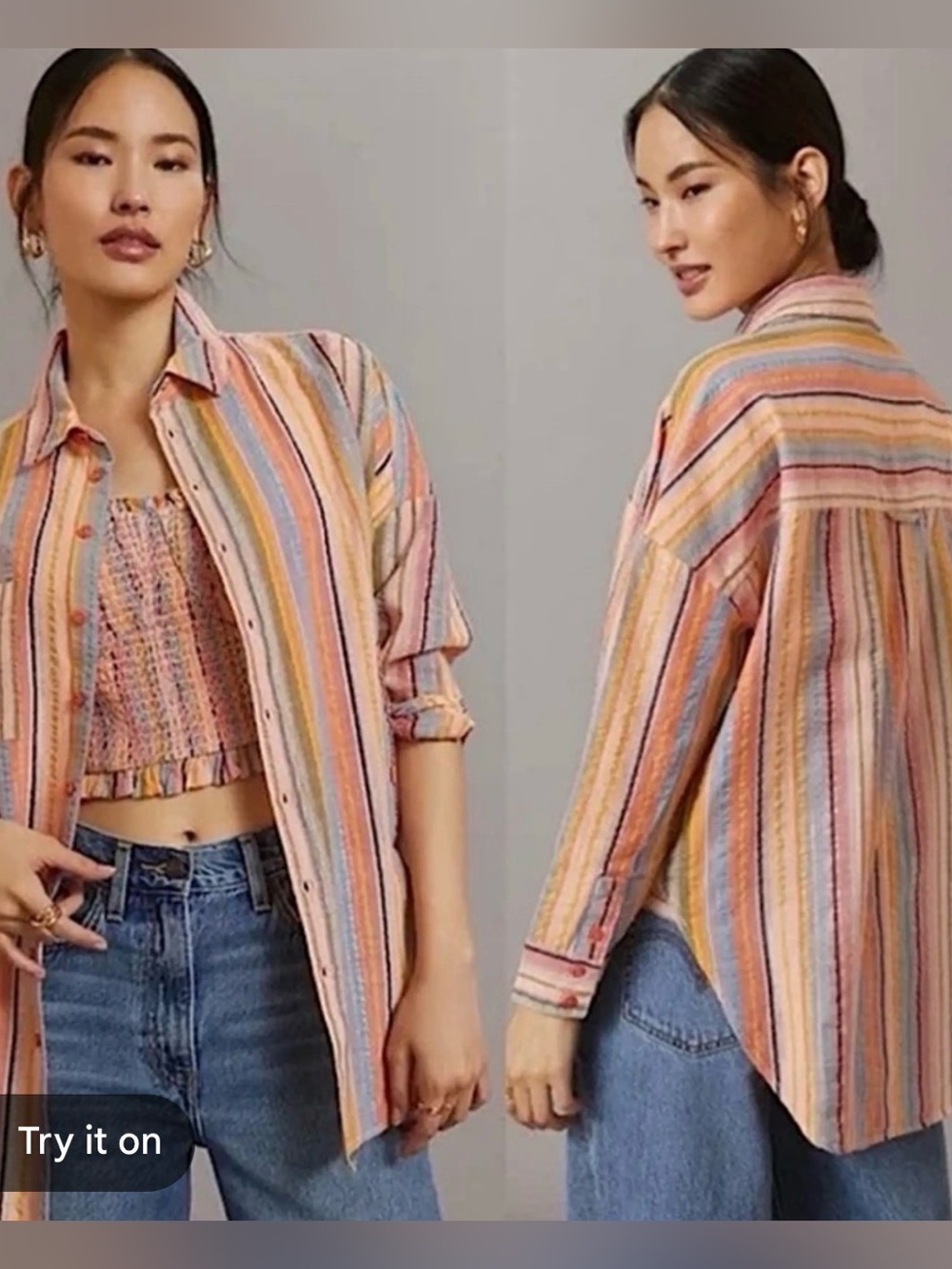 Anthropologie pilcro long sleeve boyfriend striped button down shirts xxs/xs